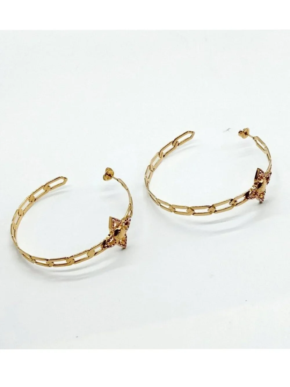 Authentic Louis Vuitton Idylle Blossom Hoop Earrings Gold Tone Crystal Monogram